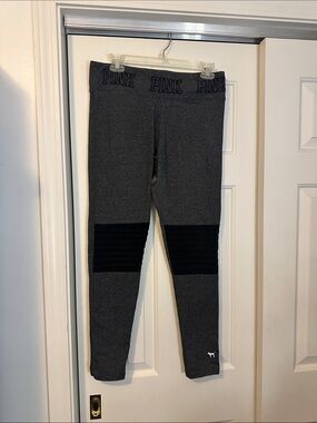 PINK Victoria's Secret Charcoal Gray Ribbed Knee Panel Leggings